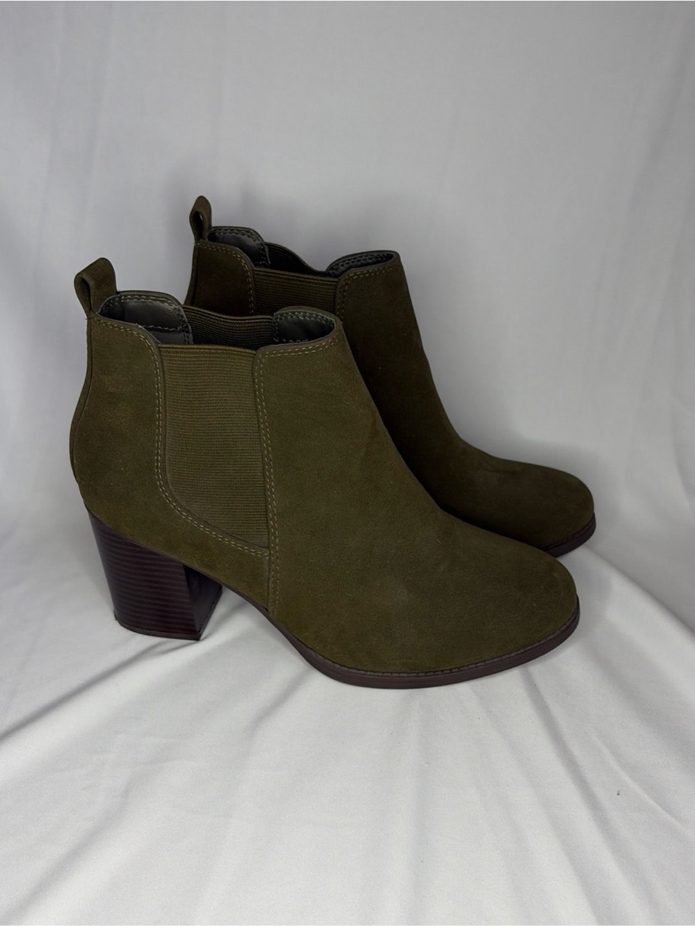 Soda Olive Suede Chelsea Ankle Booties